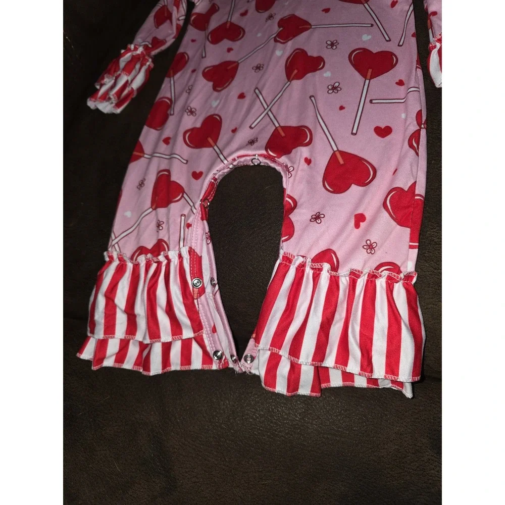 Clover cottage romper one piece valentine's day heart lollipop size 12 24 months